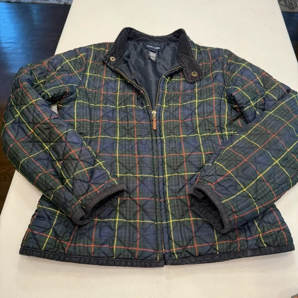 Ralph Lauren Jacket Youth Size L (12-14) Full Zip Tartan Plaid Quilted EUC RARE